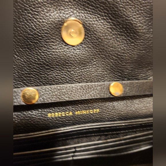 NEW Rebecca Minkoff Mini "Edie" Black Quilted Leather Crossbody Bag Gold $228 - Picture 6 of 9